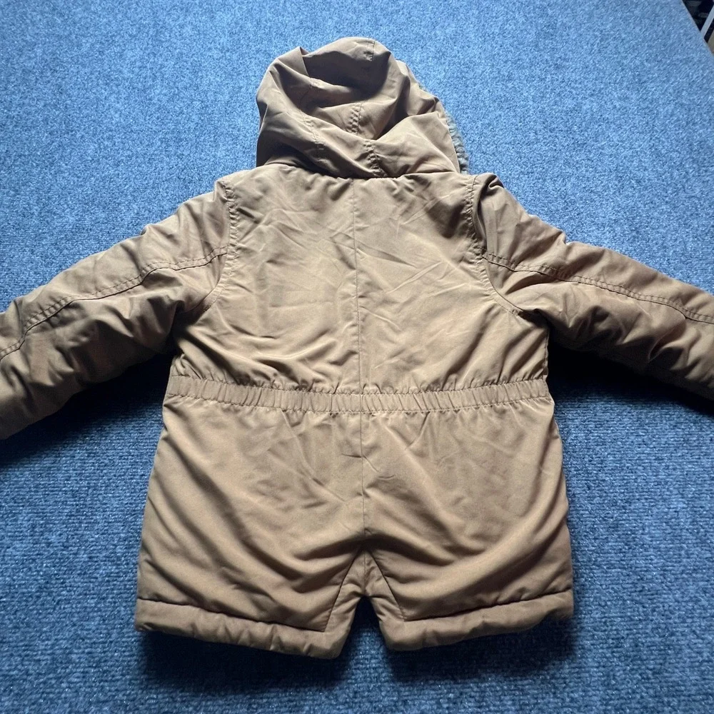 Carters Boys Heavyweight Parka Jacket Tan Brown Faux Fur Hood Size M 5-6